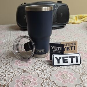 New YETI Blue Tumbler with Clear Lid